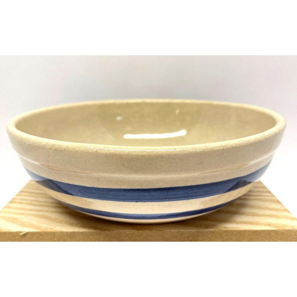Vintage Robinson Ransbottom Stoneware 6.5" Bowl Blue Stripe RRP Co Ohio